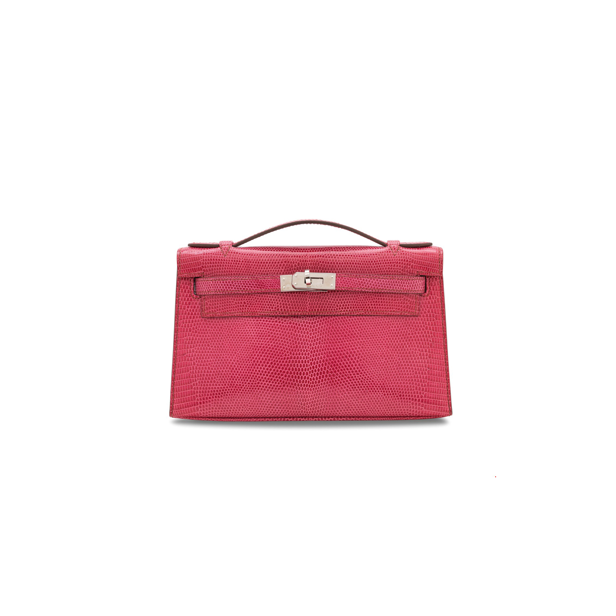 H**mes master a shiny fuchsia salvator lizard kelly pochette with palladium hardware (22*14*7cm)